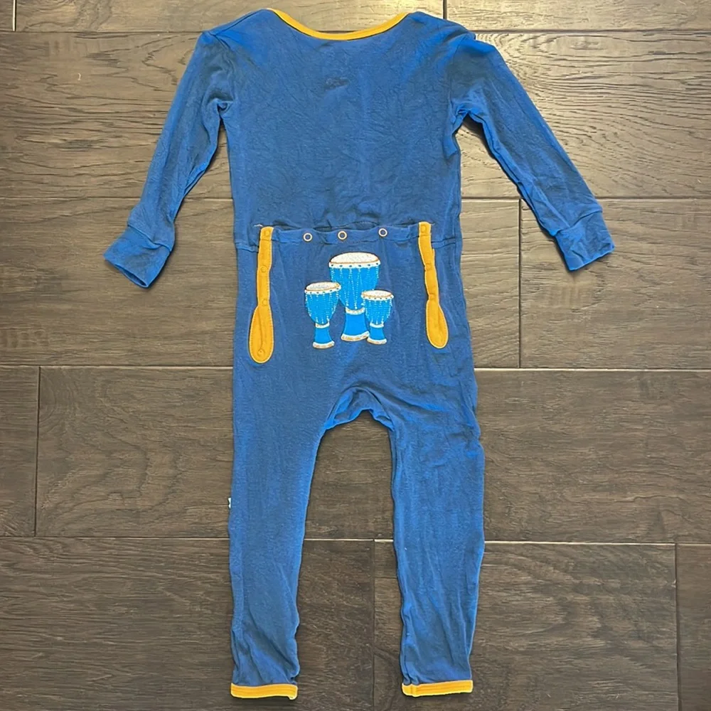 Kickee Pants bamboo blue zip romper with drums size 12-18 months